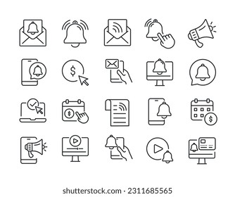 Iconos de línea delgada de suscripción. Para diseño de marketing de sitios web, logotipo, aplicación, plantilla, ui, etc. Ilustración vectorial.