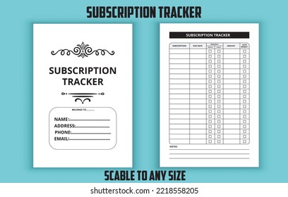 Subscription Tracker low content kdp interior design vector template