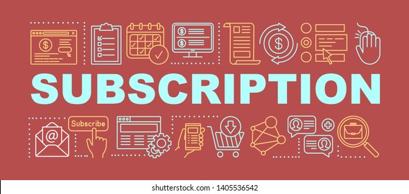 Subscription word concepts banner. Newsletter messages. Website registration. Email marketing. Presentation, website. Isolated lettering typography idea with linear icons. Vector outline illustration