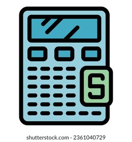 Subsidy calculator icon outline vector. Money bank. Support grant color flat