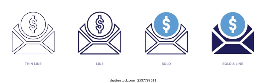 Subsidy money icon in 4 different styles. Thin Line, Line, Bold, and Bold Line. Duotone style. Editable stroke.