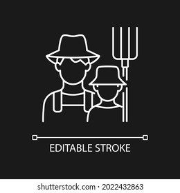 Icono lineal de cultivo de subsistencia para el tema oscuro. Producir bienes para la familia. Alimentos domésticos. Ilustración personalizable de línea delgada. Símbolo de contorno vectorial aislado para el modo nocturno. Trazo editable
