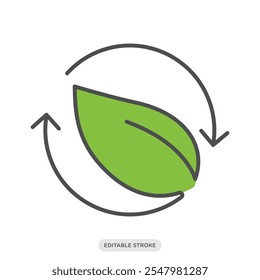 Substainable color icon, recycle with a leaf icon, electric vehicle, environment, nature symbol on white background - vector illustration
