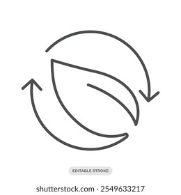 Ícone sustentável, reciclar com um ícone de folha, veículo elétrico, meio ambiente, símbolo da natureza no fundo branco - ilustração vetorial