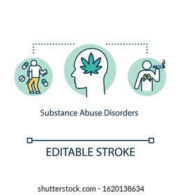 Substance Abuse Disorders Concept Icon. Mental Illness Idea Thin Line Illustration. Drug Use. Smoking. Pernicious Habits. Vector Isolated Outline RGB Color Drawing. Editable Stroke