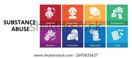Substance Abuse Glyph Solid Banner Web Icon Set Vector Illustration