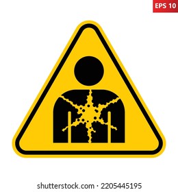 Substance or mixture presenting health hazard sign. Vector illustration of yellow triangle sign with man with guts damaged. Caution toxic materials. Dangerous warning symbol.