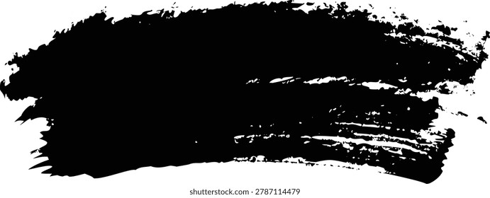 A substantial black paint mark with nuanced textural details and irregular outlines, isolated on a bright white canvas.