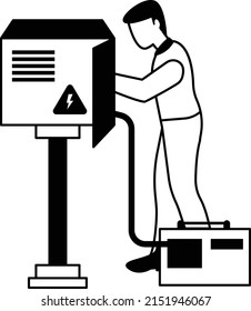 substation Panel Repair vector icon design, Electrician Profession symbol, Power Supply and wiring Sign, handyman and Repairman tools stock illustration, outdoor electrical box with lineman Concept,