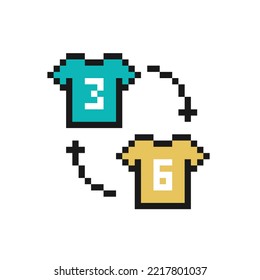 Substitution icon in pixel art design. Football or snooker symbol isolated on white background.