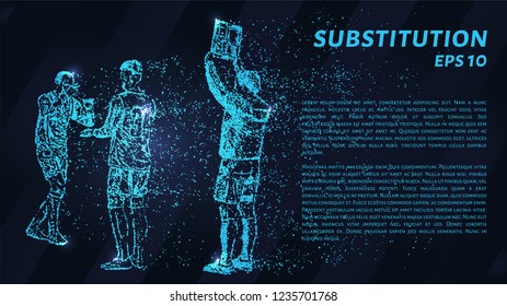 The substitution of a player from the blue points of light. Replacement vector illustration