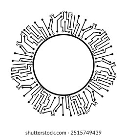 Dibujos animados del marco del microchip del substrato. grabado de la fotolitografía, empaquetado del dopaje, interconecta la muestra del marco del microchip del substrato. Ilustración vectorial aislada del símbolo