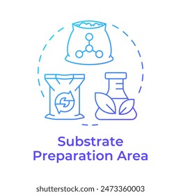 Substrate preparation area blue gradient concept icon. Mushroom farm. Growing medium. Fungi cultivation. Round shape line illustration. Abstract idea. Graphic design. Easy to use in article