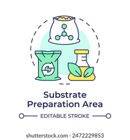 Substrate preparation area multi color concept icon. Mushroom farm. Growing medium. Fungi cultivation. Round shape line illustration. Abstract idea. Graphic design. Easy to use in article