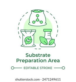 Substrate preparation area soft green concept icon. Mushroom farm. Growing medium. Fungi cultivation. Round shape line illustration. Abstract idea. Graphic design. Easy to use in article