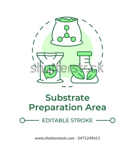 Substrate preparation area soft green concept icon. Mushroom farm. Growing medium. Fungi cultivation. Round shape line illustration. Abstract idea. Graphic design. Easy to use in article