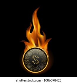 Substratum Cryptocurrency Coin On Fire Background