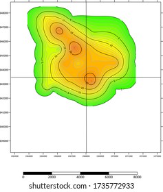 Subsurface Isopach Map - A Contour Map Of Equal Values Of True Stratigraphic Thickness - Used For Mapping Underground Reservoirs In Petroleum Exploration