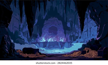 Subterranean Grotto with Mystical Glow and Ancient Stone Altar