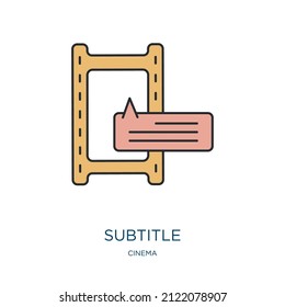 subtitle icon from cinema collection. Thin outline subtitle, play, simple detailed offset lineal color icon isolated on white background. Line vector subtitle sign, symbol for web and mobile