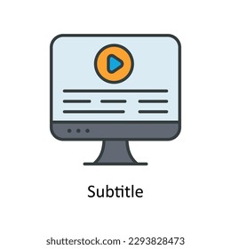 Iconos de contorno de relleno de vectores de subtítulos. Material gráfico simple
