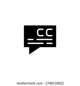 Subtitle vector icon in black flat glyph, filled style isolated on white background