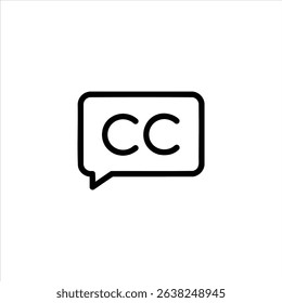 A subtitles or closed captions (CC) icon, shown as a rectangle with lines of text. Represents accessibility and language options. Isolated on white.