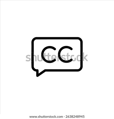 A subtitles or closed captions (CC) icon, shown as a rectangle with lines of text. Represents accessibility and language options. Isolated on white.