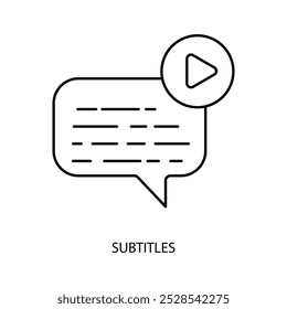Icono de línea de concepto de subtítulos. Ilustración de elemento simple. diseño de símbolo de contorno de concepto de subtítulos.