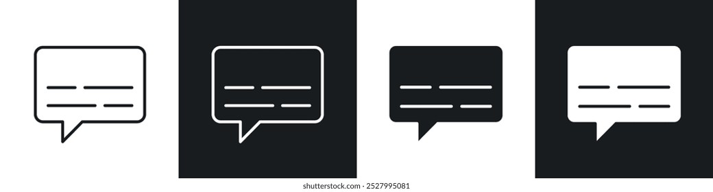 Conjunto de iconos de Vector de iconos de subtítulos con estilo relleno y delineado en negro.