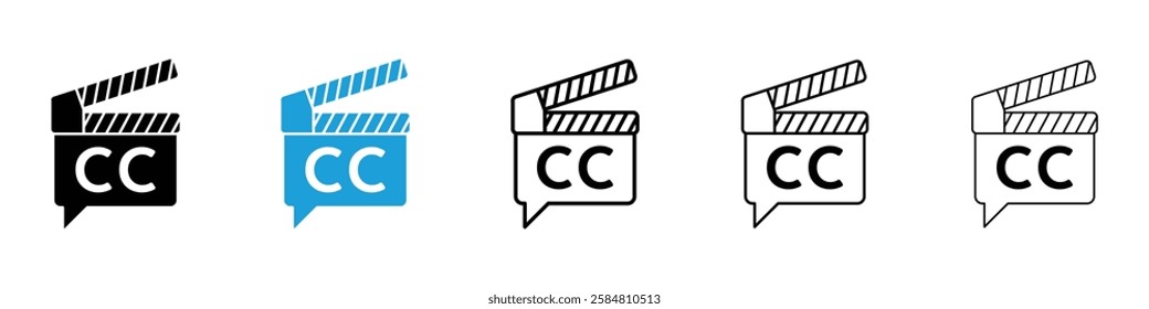 Subtitles icons collection vectors in black and blue