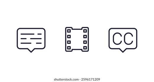 subtitles, video and closed captions line icons