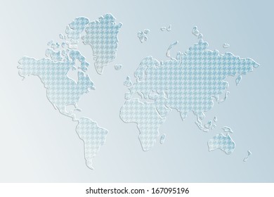 Subtle 3d textured paper world map illustration in blue, vector