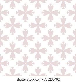 Subtle abstract floral pattern in light pastel colors, pale pink and white. Elegant seamless background with simple flower shapes. Cute delicate repeat background for decor, textile, cloth, wallpapers