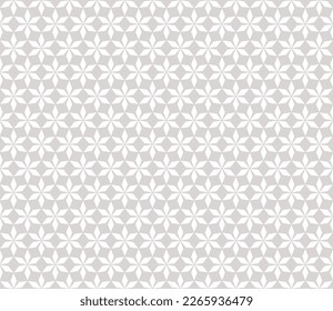 Subtle abstract geometric seamless pattern in Oriental style. Luxury texture with floral lattice, mesh, grid, flower silhouettes. Gray and white elegant background. Asian ornament. Vector geo design