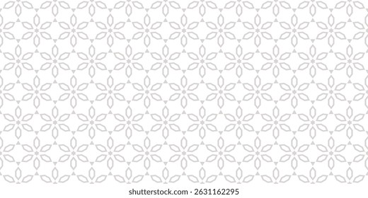 Subtle abstract seamless pattern in asian style. Vector floral geometric ornament. Minimal ornamental texture with small stars, flowers, diamonds, lattice. Luxury oriental background. Repeat design