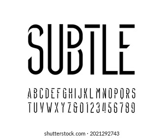 Tipo de letra sutil del alfabeto. Letras y números delgados para su logotipo o emblema. Escritura vectorial de material para el diseño de tipografía.