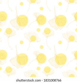 Subtle autumn ginko leafs seamless pattern, leafs isolated on white background.