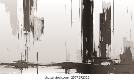 Subtle Beige paint and Deep Brown strokes Joined by Linear Patterns Evoking Balance and Abstract Spatial Exploration, water reflection