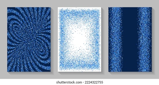 Patrón de dispersión de polvo de confeti azul sutil. Vector de gránulos de la estrella del círculo cuadrado triangular. Decoración de vacaciones. Partículas de escrúpulos desordenadas grañan confetti. Decoración de vacaciones chispa brillante