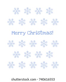Subtle blue grunge snowflakes on white merry christmas greeting card, vector