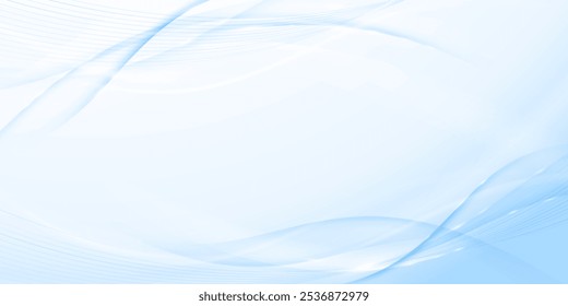 Subtle blue soft smooth lines with bokeh scattered shimmer abstract background. Modern certificate layout or advertising backdrop. Vector illustration