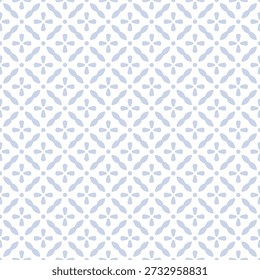 Subtle blue and white floral vector seamless pattern. Simple ornament with small flower silhouettes, tiles. Abstract texture. Retro nostalgic old-fashioned background. Repeated design for print, decor