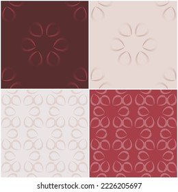 Subtle burgundy red and powder beige seamless vector pattern set in 2 designs and 2 colorways. Essential minimal floral ombre patterns for wallpaper and packaging. 