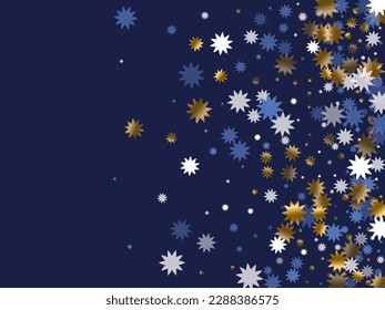 Sutil ilustración del patrón de la estrella navideña. Decoración dorada, blanca y brillante. Fondo de estreno de afiches. Elementos del doodle de la estrella de Navidad. Papel de pared mágico de cristal.