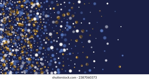 Subtle Christmas star vector pattern graphic design. Gold blue white sparkle confetti. Banner starburst pattern. Christmas star doodle shimmer. Twinkling blink explosion.