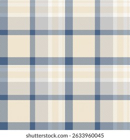 Subtle cream, blue, and gray plaid pattern.  Elegant and versatile design ideal for textiles, websites, or packaging.  Evokes feelings of calmness and sophistication.