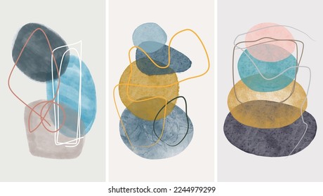 Subtle creative neutral-colored vector illustrations. Minimalist patterns with muted elegant abstract doodles with lines and various shapes. 