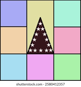 A subtle design, a coded language. Pastel squares frame a dark triangle, a symbol of an untold story.