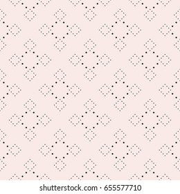 Subtle Dotted Seamless Pattern, Delicate Vector Texture In Trendy Pastel Colors, Soft Pink & Gray. Abstract Repeat Background With Tiny Circles In Square Form. Elegant Design Element For Decor, Prints